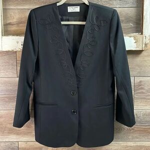 ALFRED DUNNER Womens Vintage Dress Blazer Jacket Fancy Trim Work Petite 8 Black